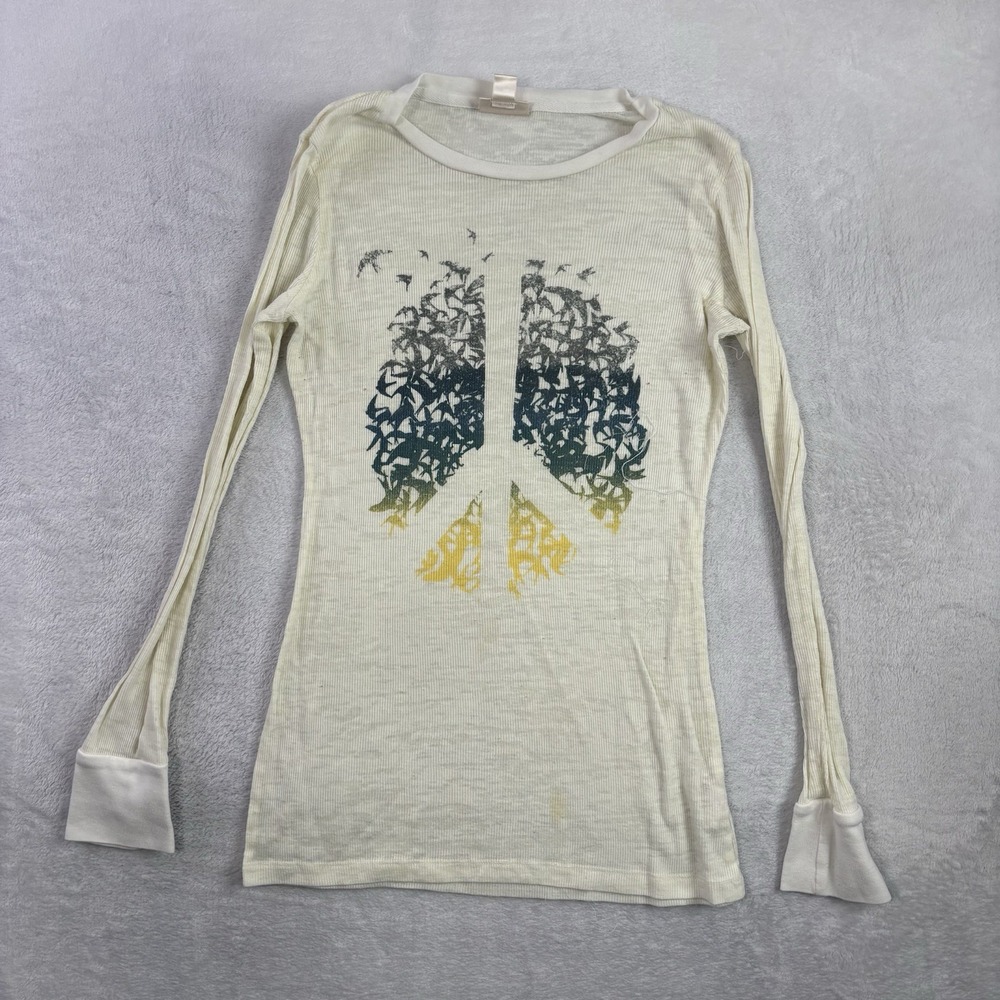 Y2K Mossimo Supply Co Long Sleeve Waffle Knit Sheer Peace Sign Women's Large